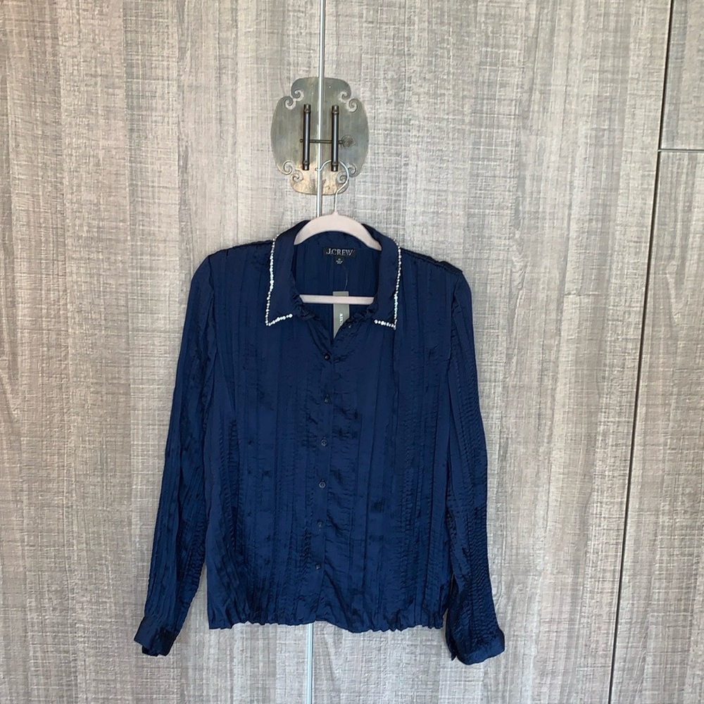 J. Crew Crystal-Embellished Shirt In Crinkle Satin